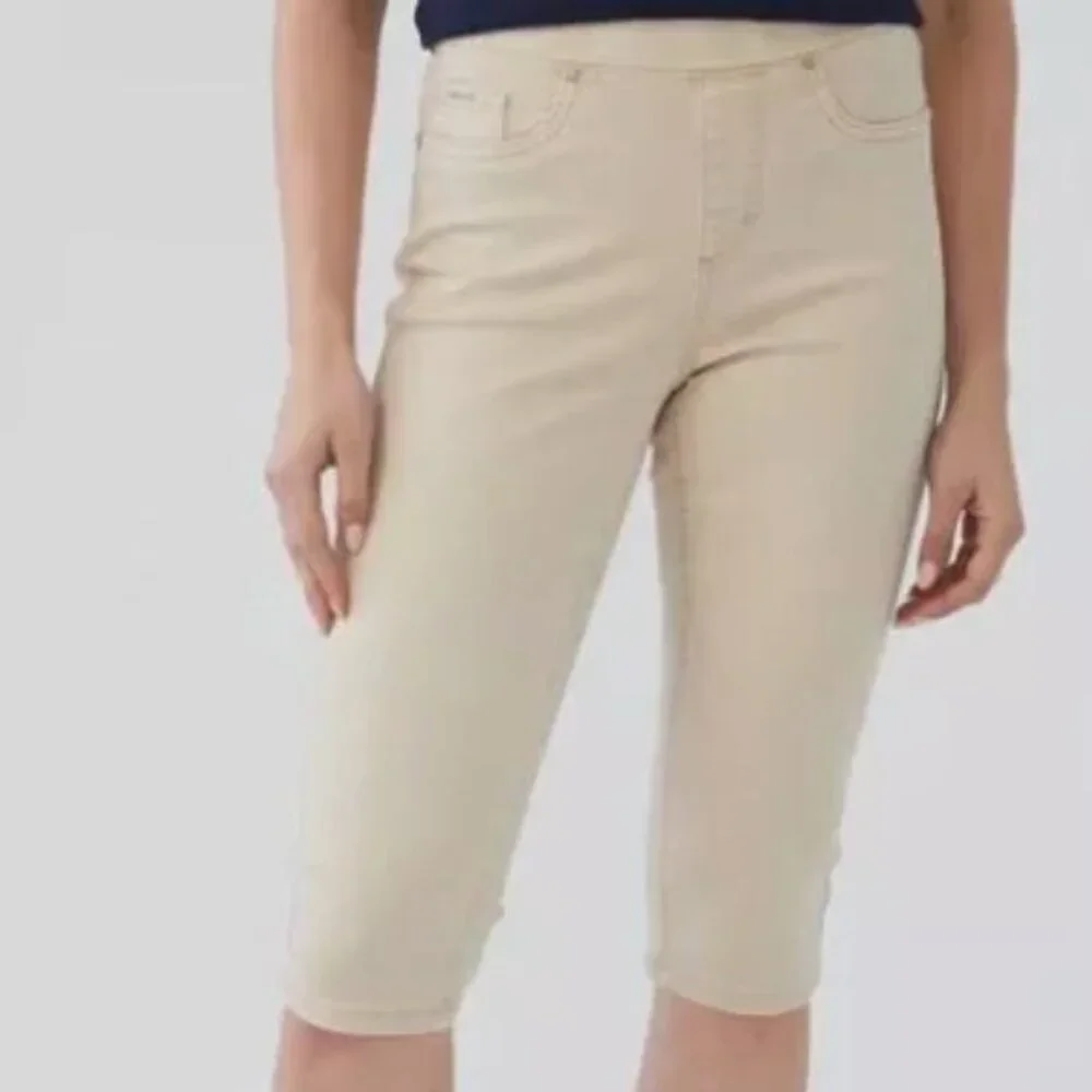 FDJ French Dressing Jeans Pedal Pusher Capri Sz 4 High Rise Khaki / Beige EUC - Picture 2 of 13